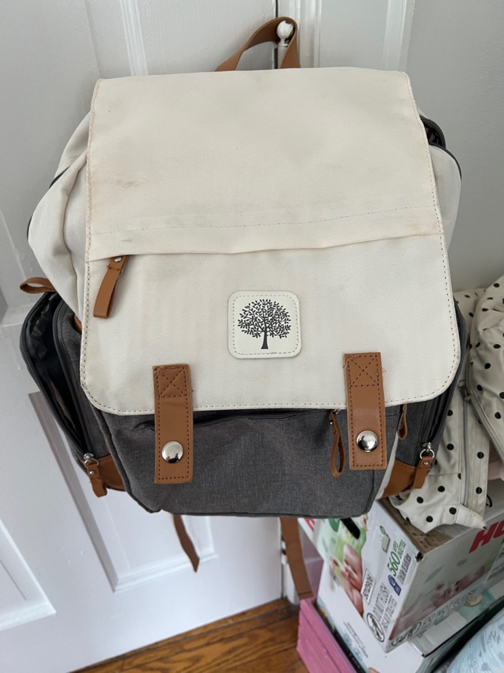 Canvas Two-Tone Cream and Gray Men’s Backpack